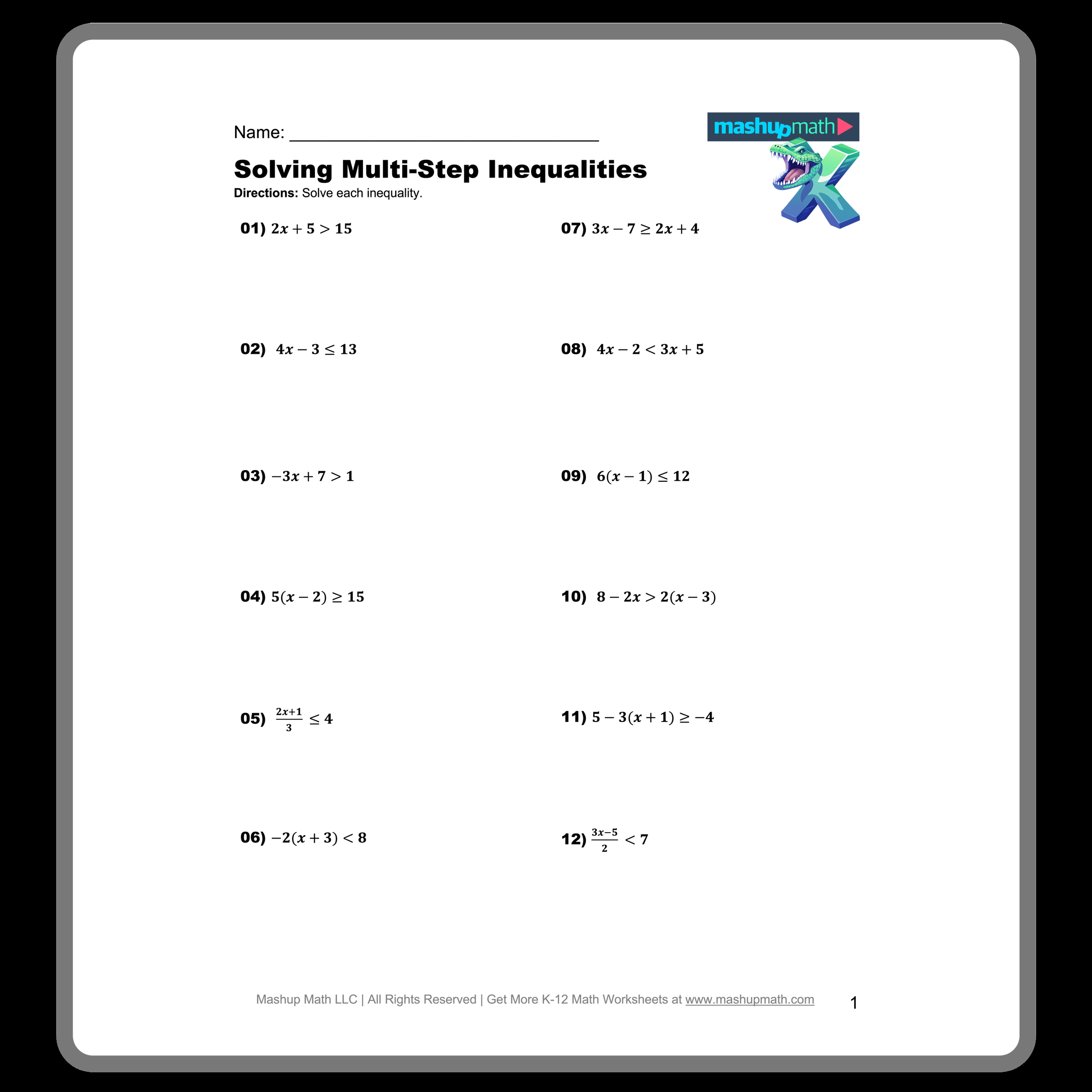 Solving Inequalities Worksheets Printable With Answers Mashup Math Solving Inequalities Worksheets Printable With Answers Mashup Math