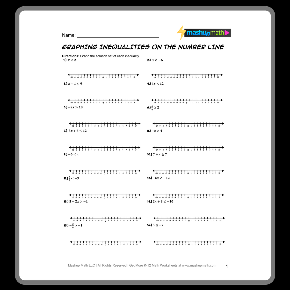 Solving Inequalities Worksheets Printable With Answers Mashup Math Inequalities Worksheets