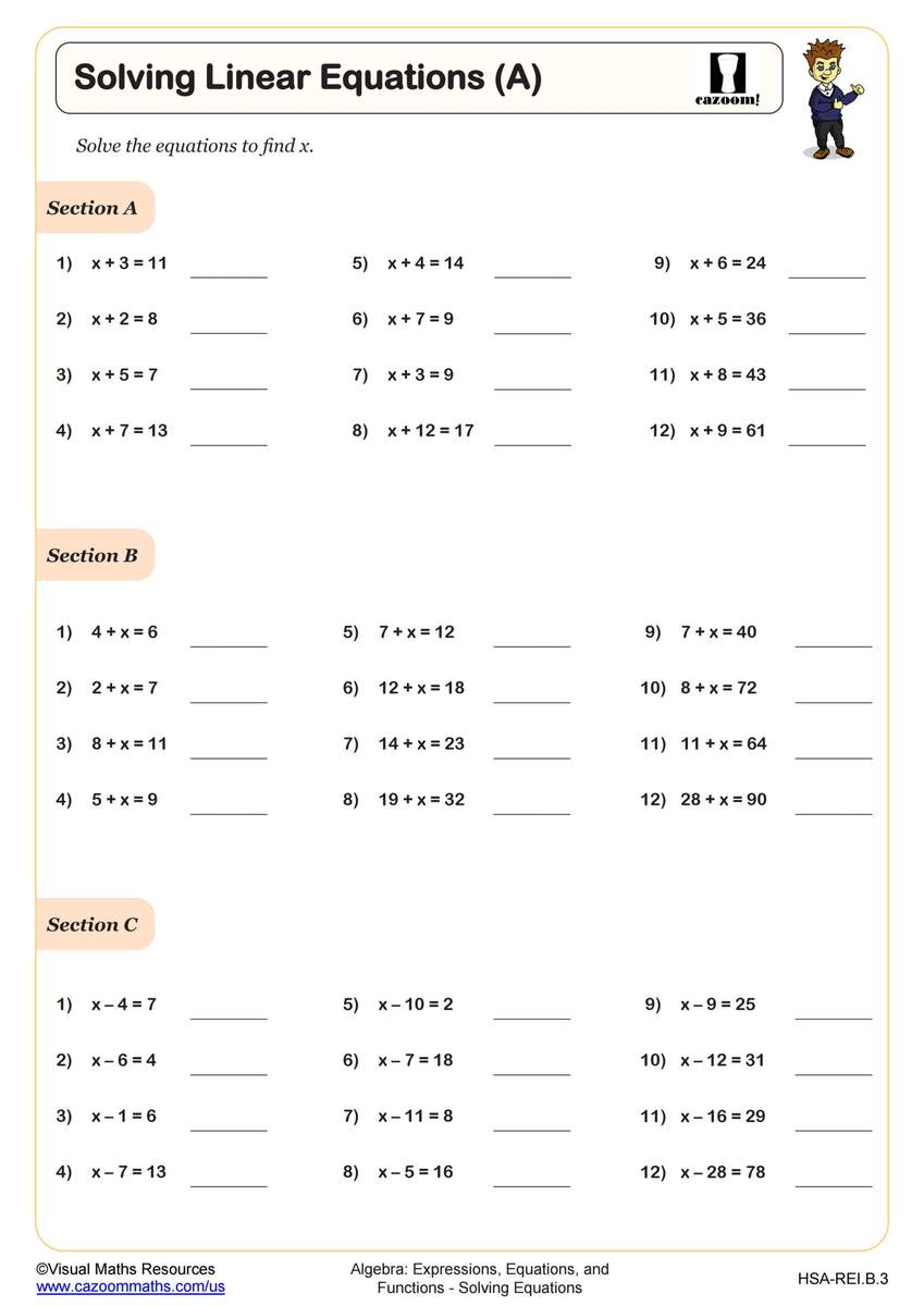 Basic Algebra Worksheets