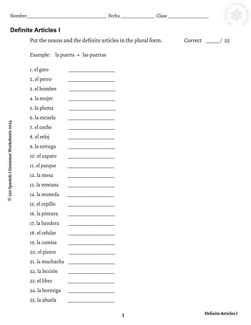 Definite Articles EL LA Worksheet Worksheets Library