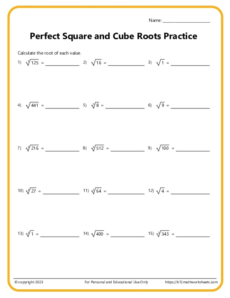 Finding Square And Nth Roots Worksheet Printable Maths Worksheets