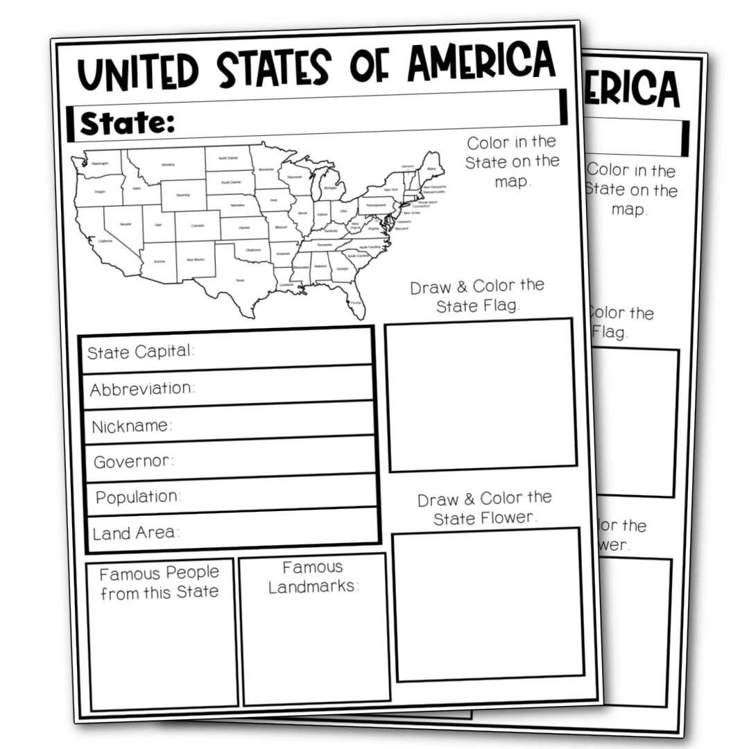 Fun Educational State Facts Worksheet For Kids