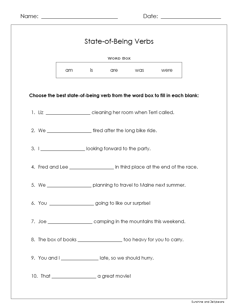 State Of Being Verbs Am Is Are Was Were Grades 1 2 Practice Assessment Made By Teachers