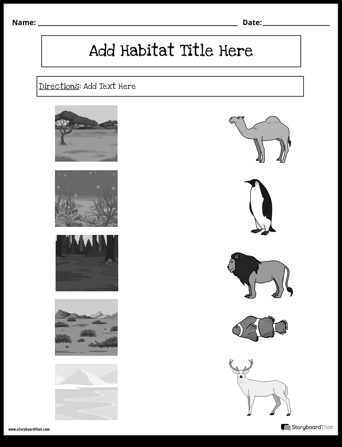 Storyboard That Free Animal Habitat Worksheets