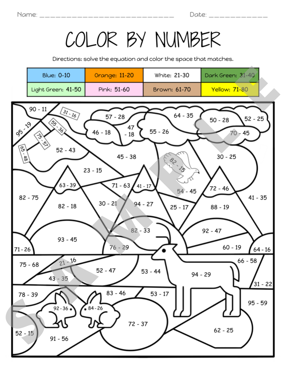 Subtracting Two Digit Numbers With Regrouping Composing Color By Number Activity Worksheet K 5 Teachers Students Math Classful