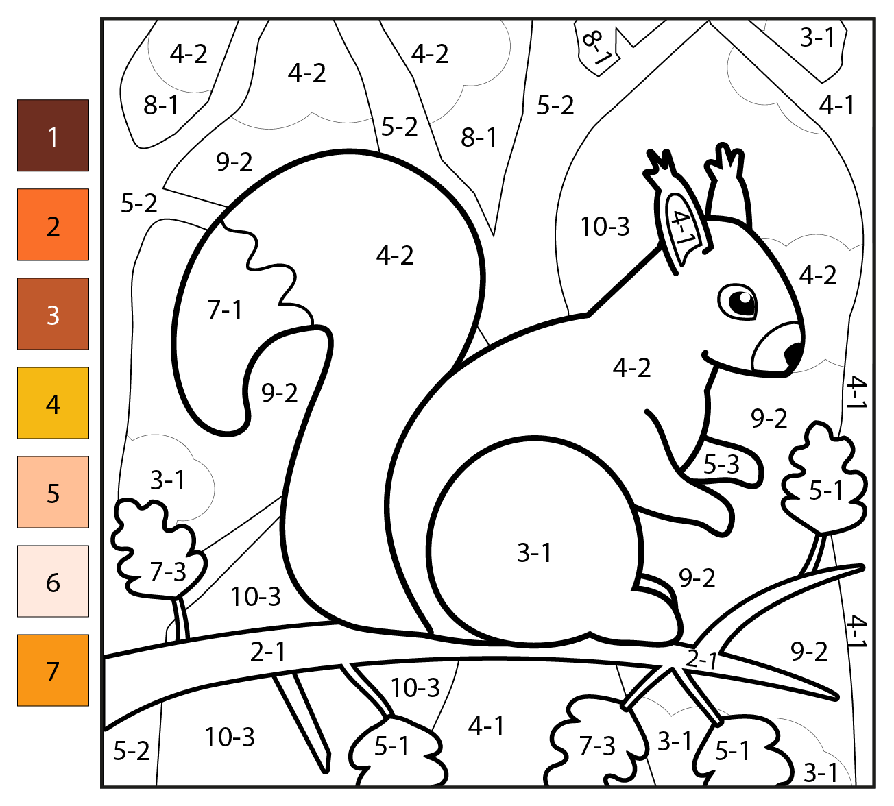 Subtraction Color By Number Squirrel Coloring Page Free Printable Subtraction Color By Number Squirrel Coloring Page Free Printable