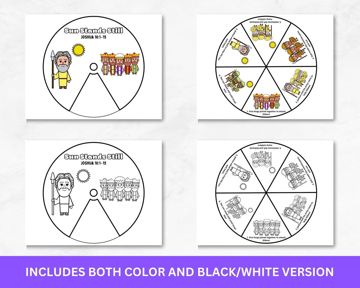 Sun Stands Still Coloring Wheel Joshua 10 Bible Craft For Kids Joshua Bible Story Printable Sunday School Activity Etsy Israel