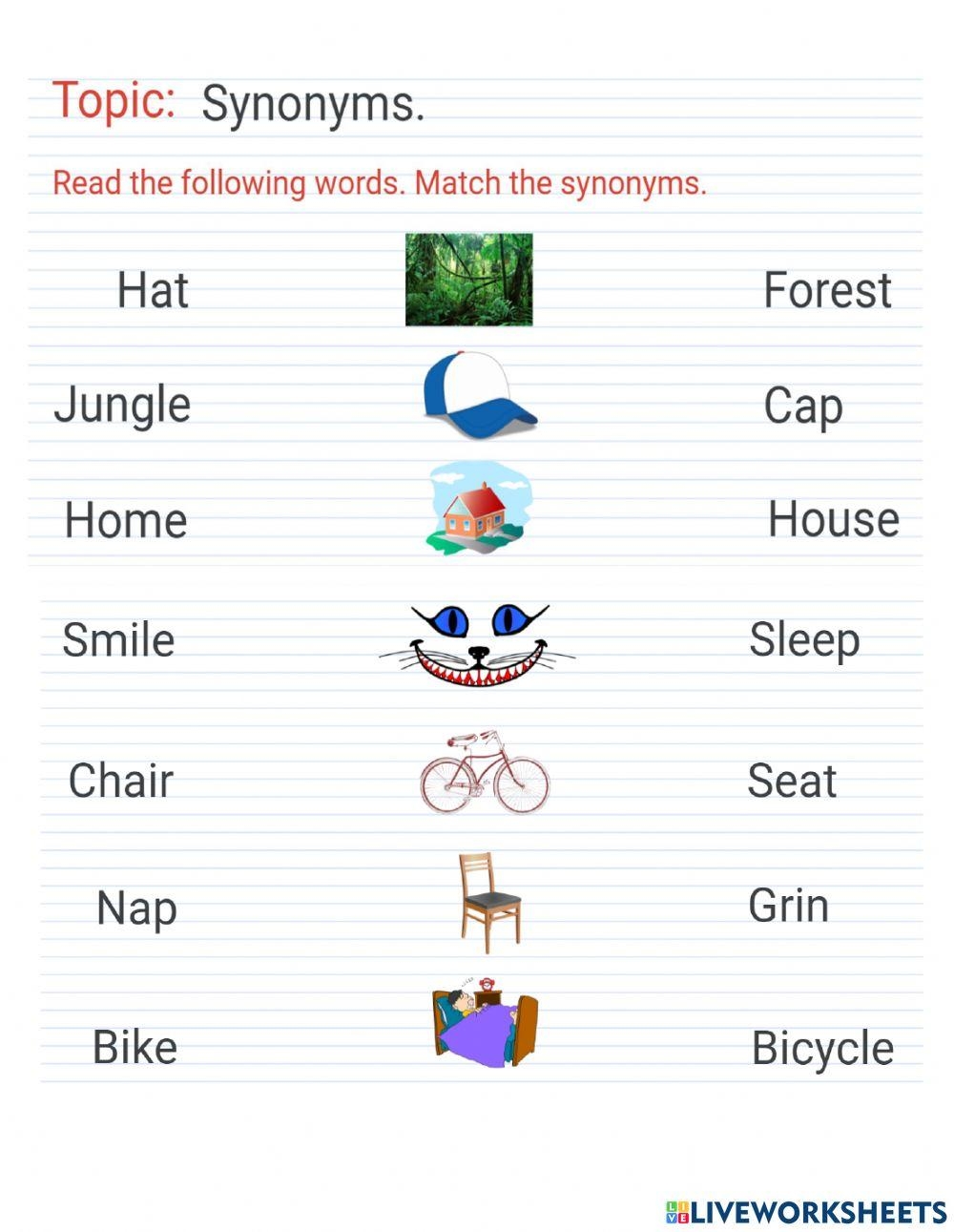 Synonyms Worksheet For 2nd Grade Worksheets Library