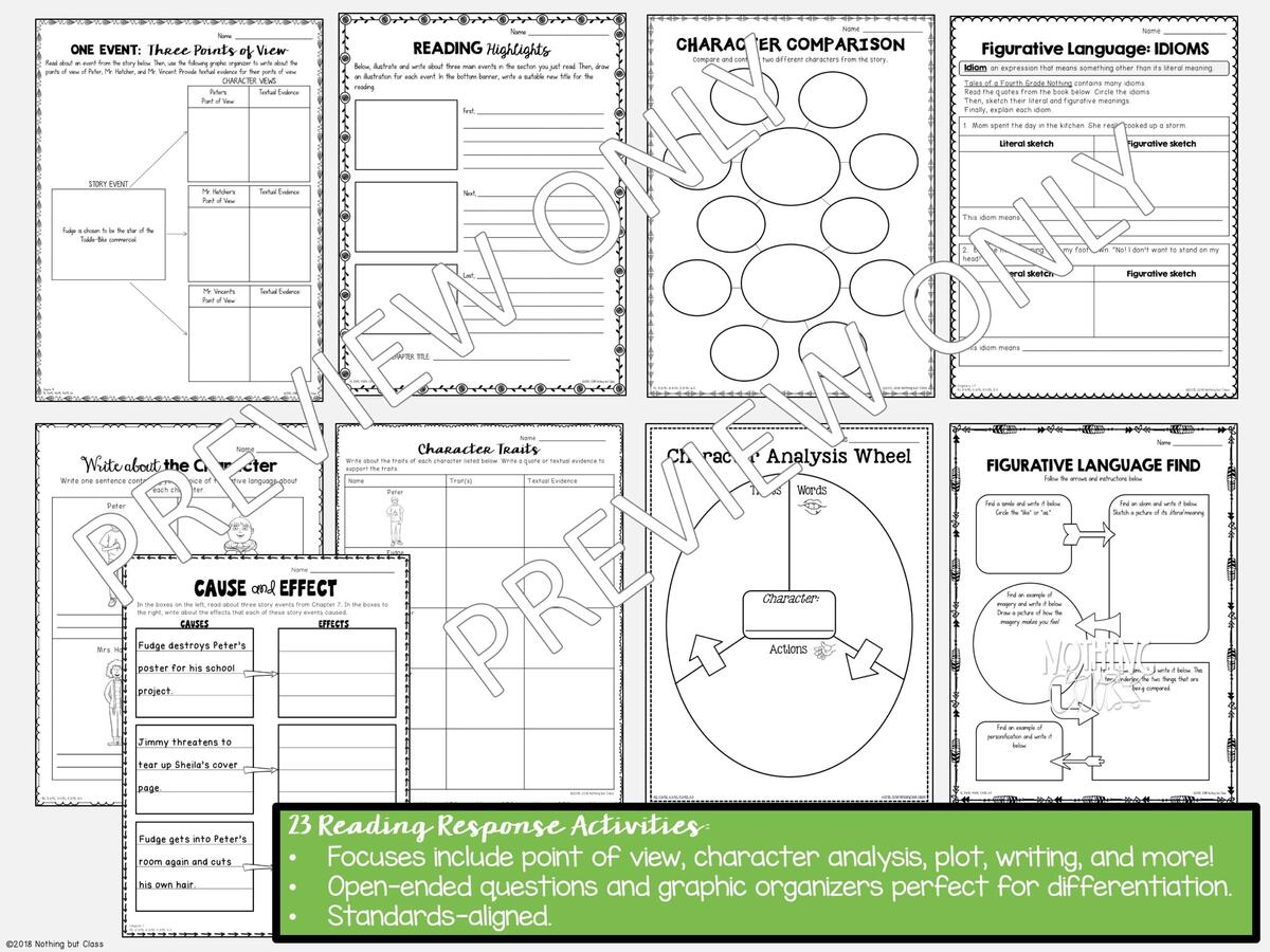 Tales Of A Fourth Grade Nothing Novel Study Comprehension And Vocabulary With Activities And Tests Made By Teachers