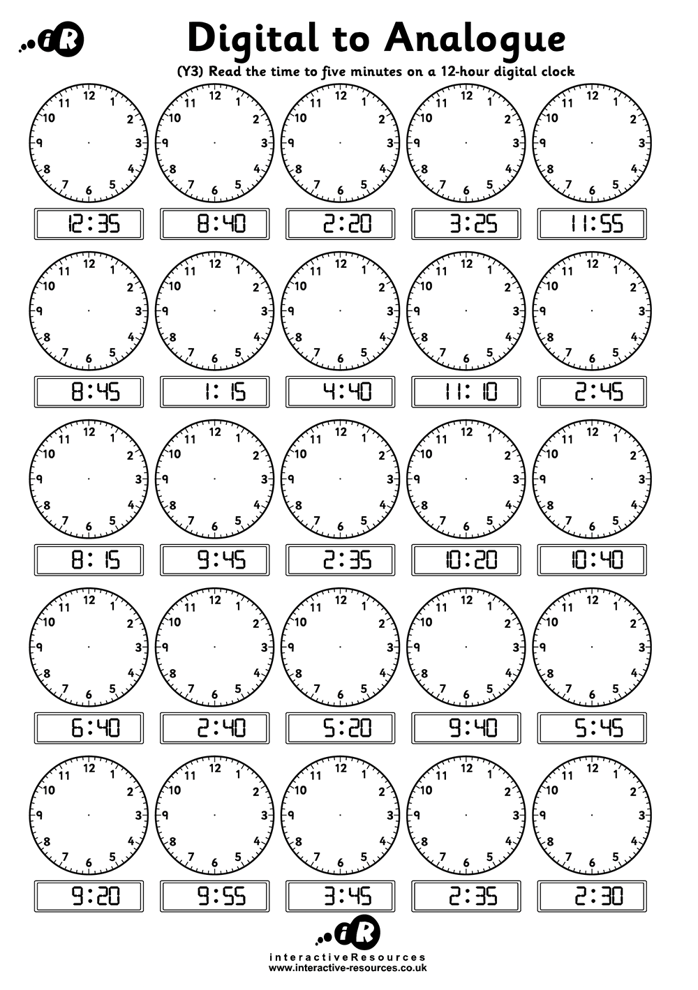 Teaching Time Free Telling Time Worksheets