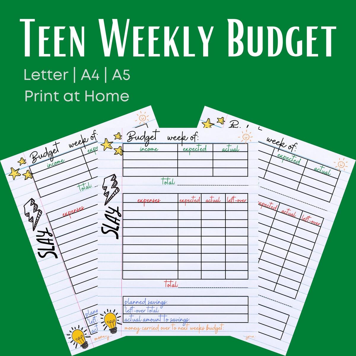 Teen Weekly Budget Printable Planner Personal Budget Budget Worksheets Library