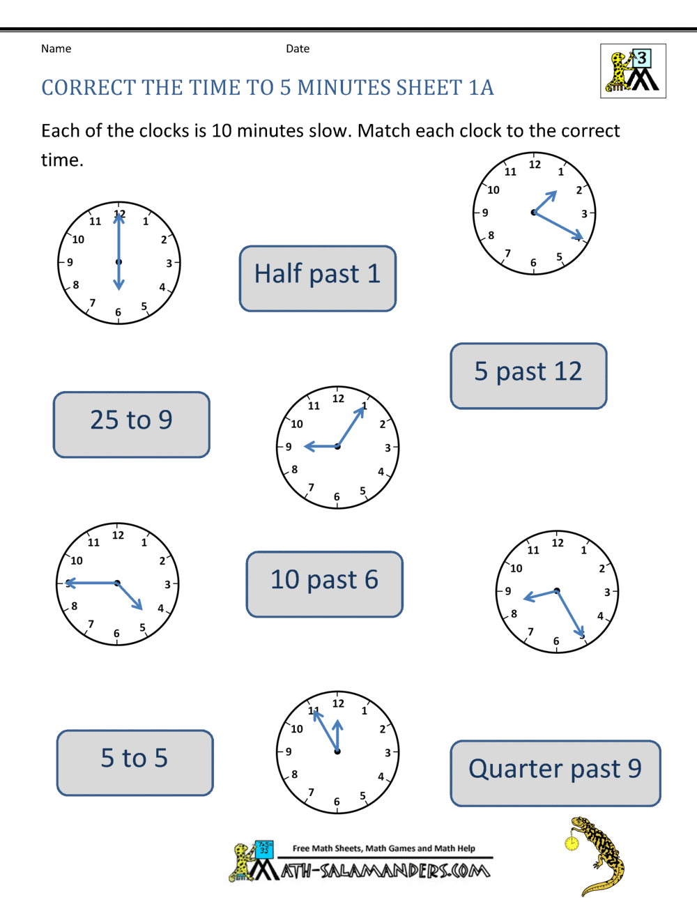 Telling Time To 5 Minutes Worksheets Telling Time To 5 Minutes Worksheets