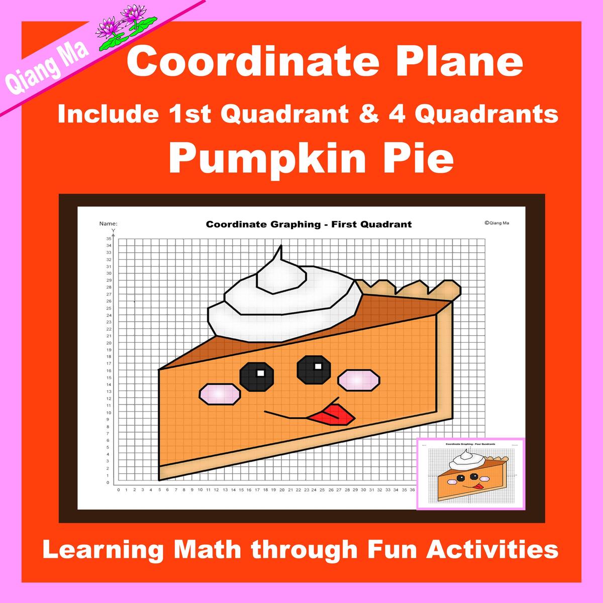 Thanksgiving Coordinate Plane Graphing Picture Pumpkin Pie Made By Teachers