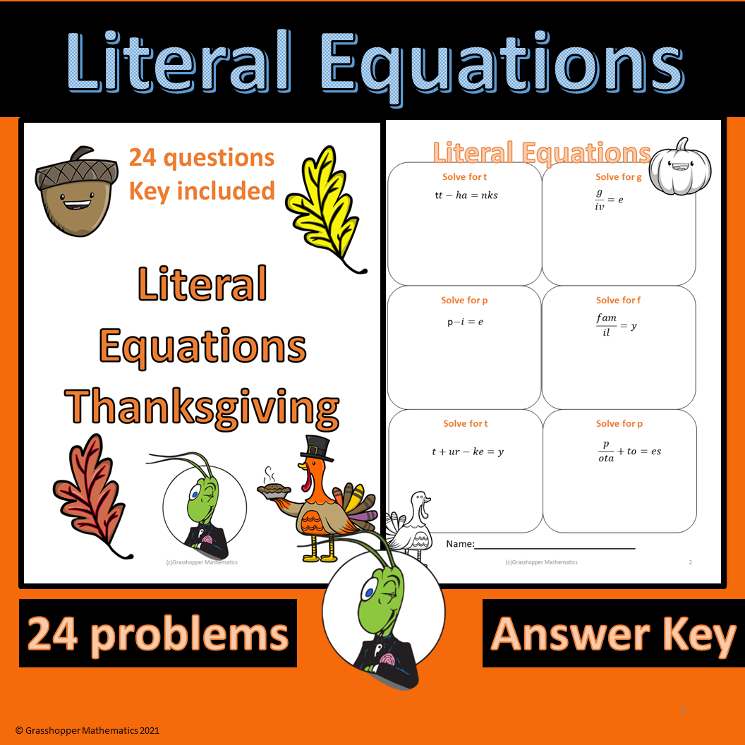 Thanksgiving Literal Equations Made By Teachers Thanksgiving Literal Equations Made By Teachers