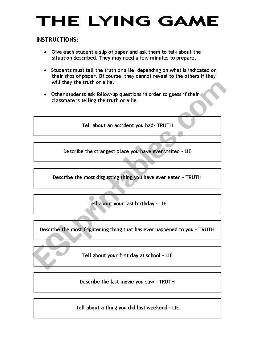 The Lying Game ESL Worksheet By Emy Lee The Lying Game ESL Worksheet By Emy Lee