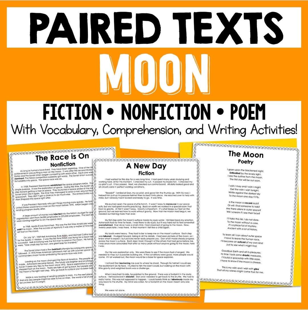 The Moon Reading Comprehension Paired Texts Passages Homeschool Worksheets Printables Etsy