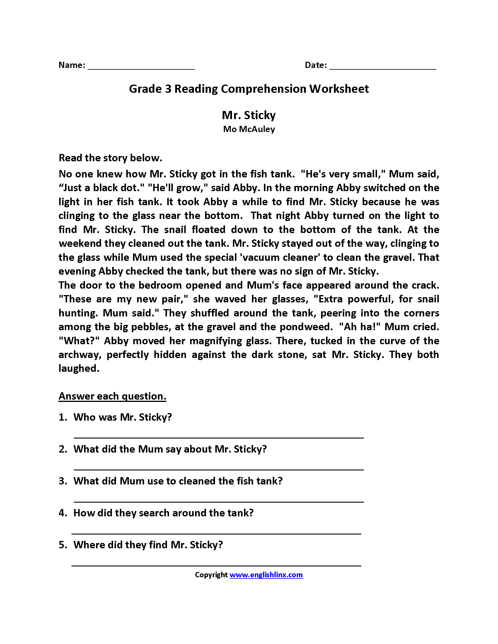 Third Grade Reading Worksheets Improve Fluency Vocabulary