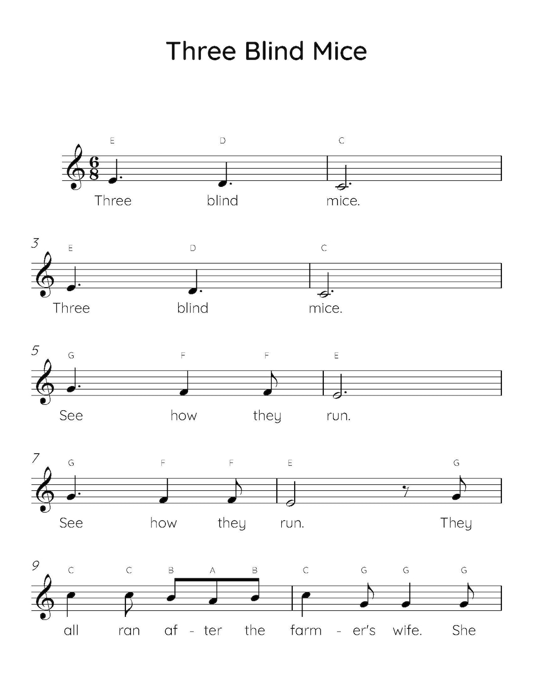Three Blind Mice Easy Piano Sheet Music Digital Download Kids Beginner Songs PDF Etsy Three Blind Mice Easy Piano Sheet Music Digital Download Kids Beginner Songs PDF Etsy
