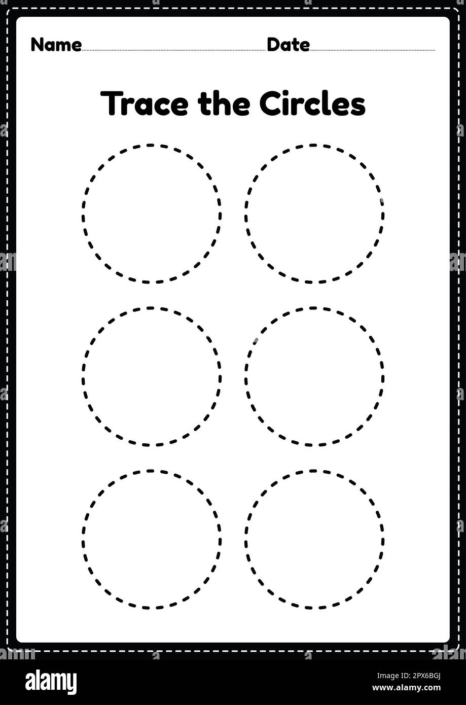 Trace The Circle Worksheet For Kindergarten And Preschoolers Kids For Educational Activites In A Printable Vector Illustration Stock Photo Alamy