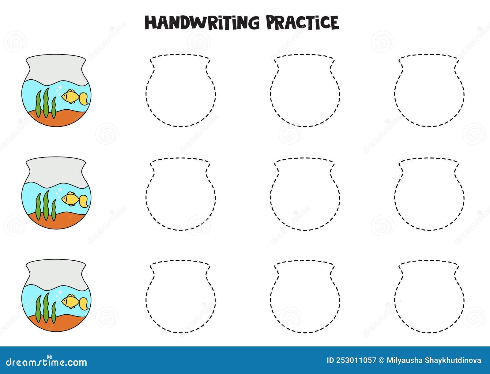Tracing Lines With Fish Aquarium Writing Practice Stock Vector Illustration Of Printable School 253011057