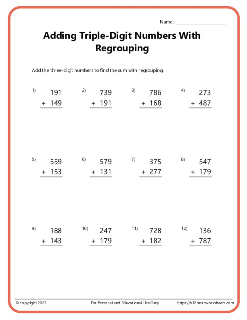 3 Digit Addition Worksheets Superstar Worksheets