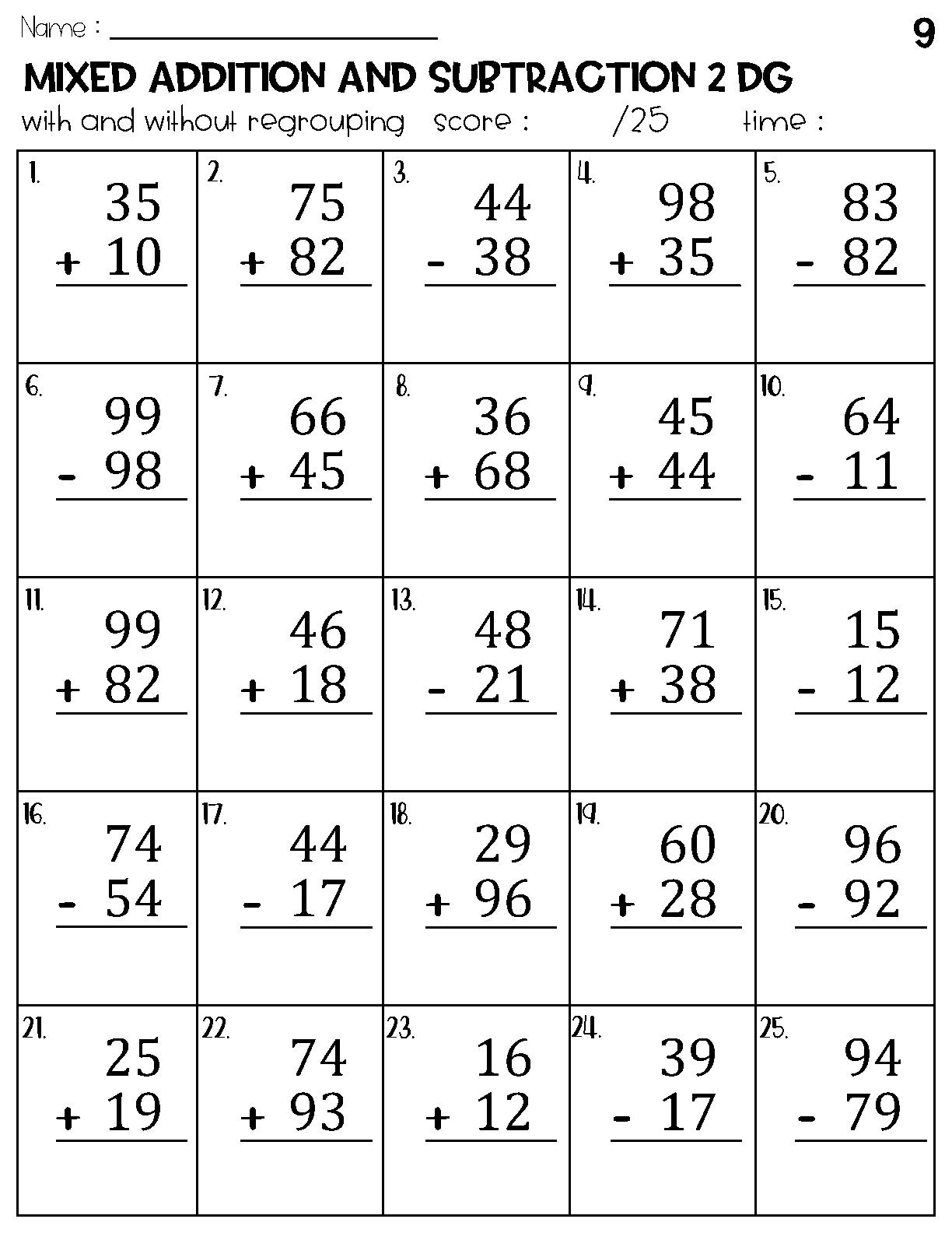 Two Digit Mixed Addition And Subtraction With And Without Regrouping Worksheets Etsy