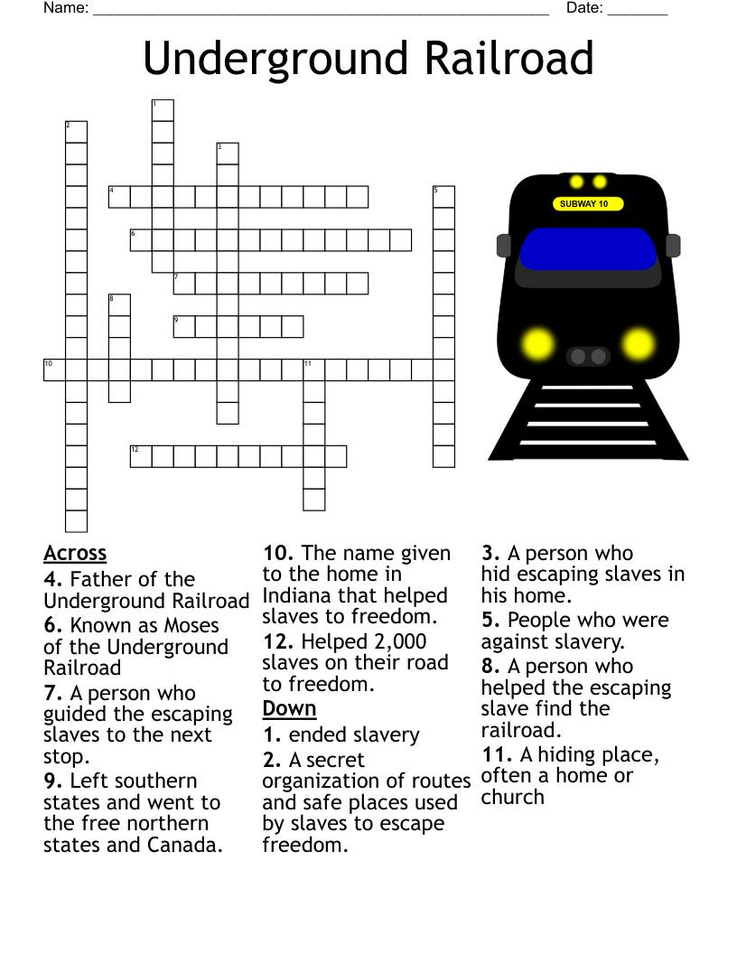 Underground Railroad Crossword WordMint