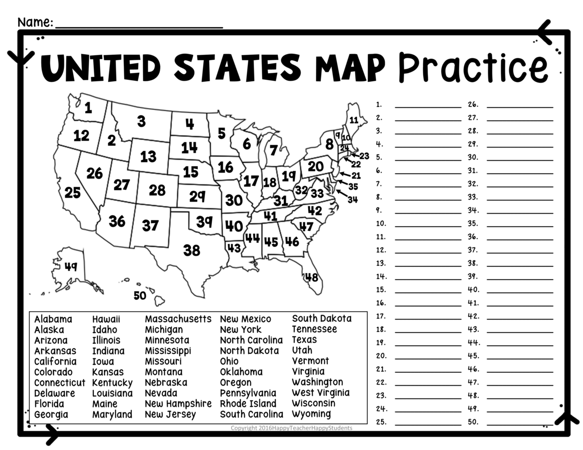United States Map Quiz Worksheet USA Map Test W Practice Sheet US Map Quiz Classful Free Printable Maps Of The United States Bundle