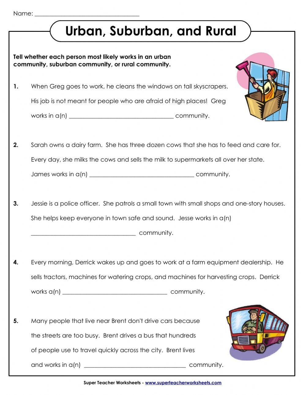 Urban Suburban Or Rural Online Exercise For Worksheets Library
