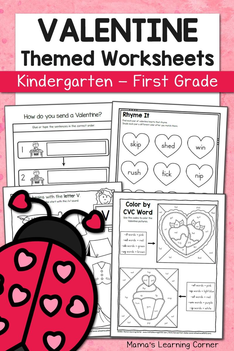 Valentine Worksheets For Kindergarten 1st Grade 30 Page Packet Mamas Learning Corner