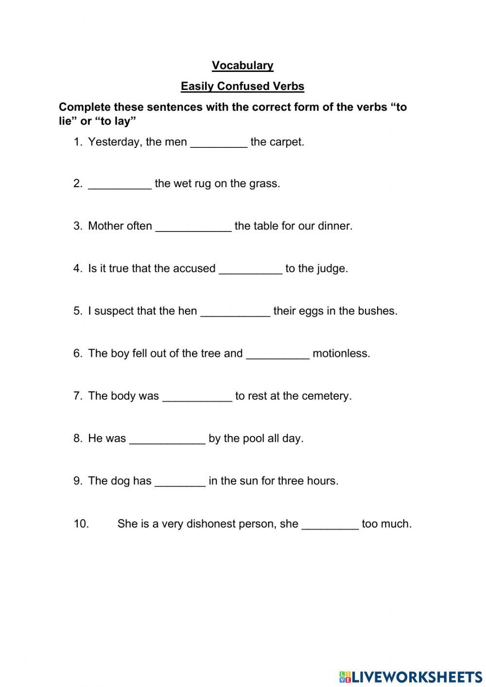 Lie Lay Lie ESL Worksheet By Mietz Worksheets Library