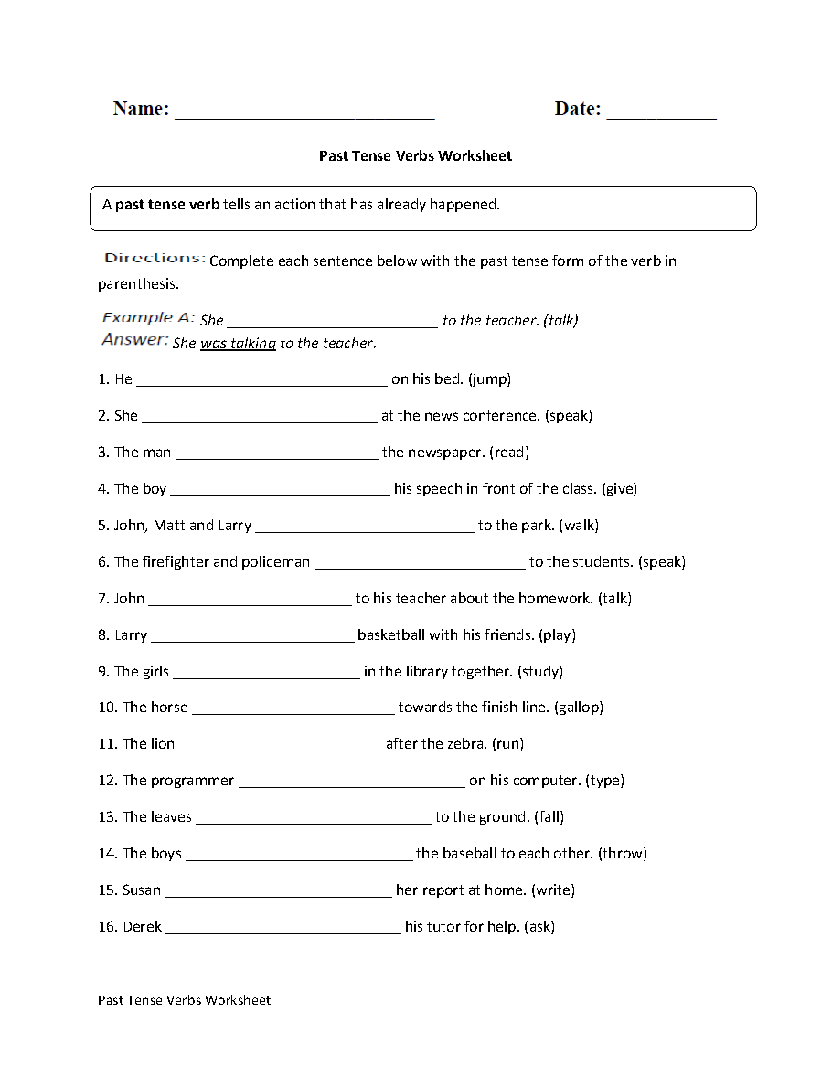 Writing Past Tense Verbs Worksheets Free Printable Grammar Practice