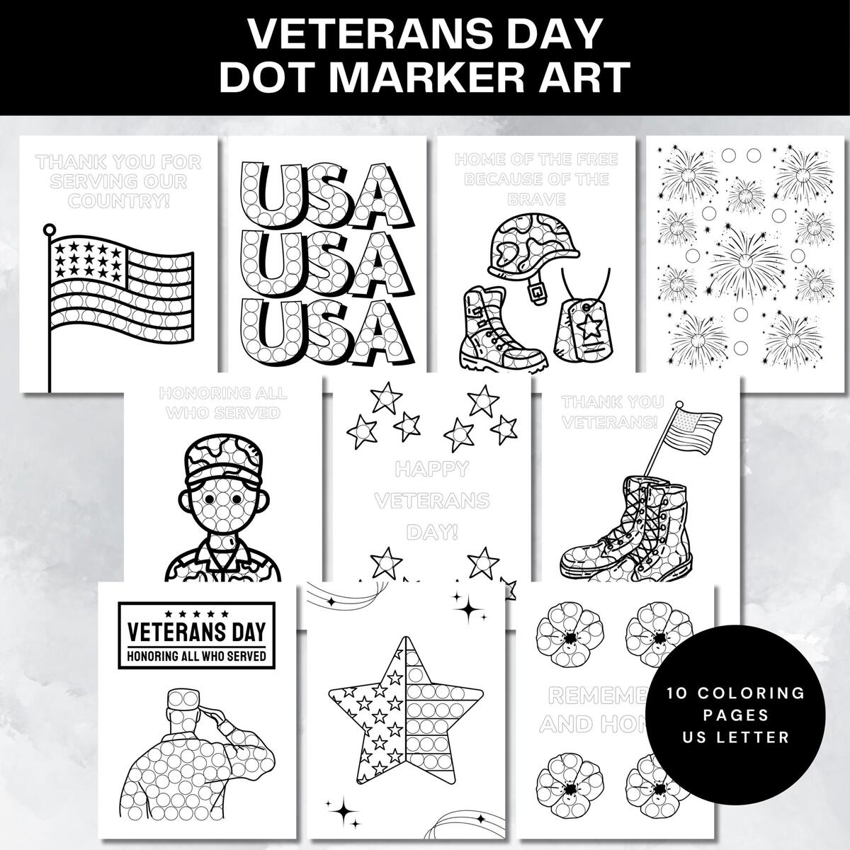 Veterans Day Dot Marker Do A Dot Printable Veterans Day Coloring Pages Thank You Veterans Craft Kids Toddler Activity Homeschool Preschool Etsy Australia