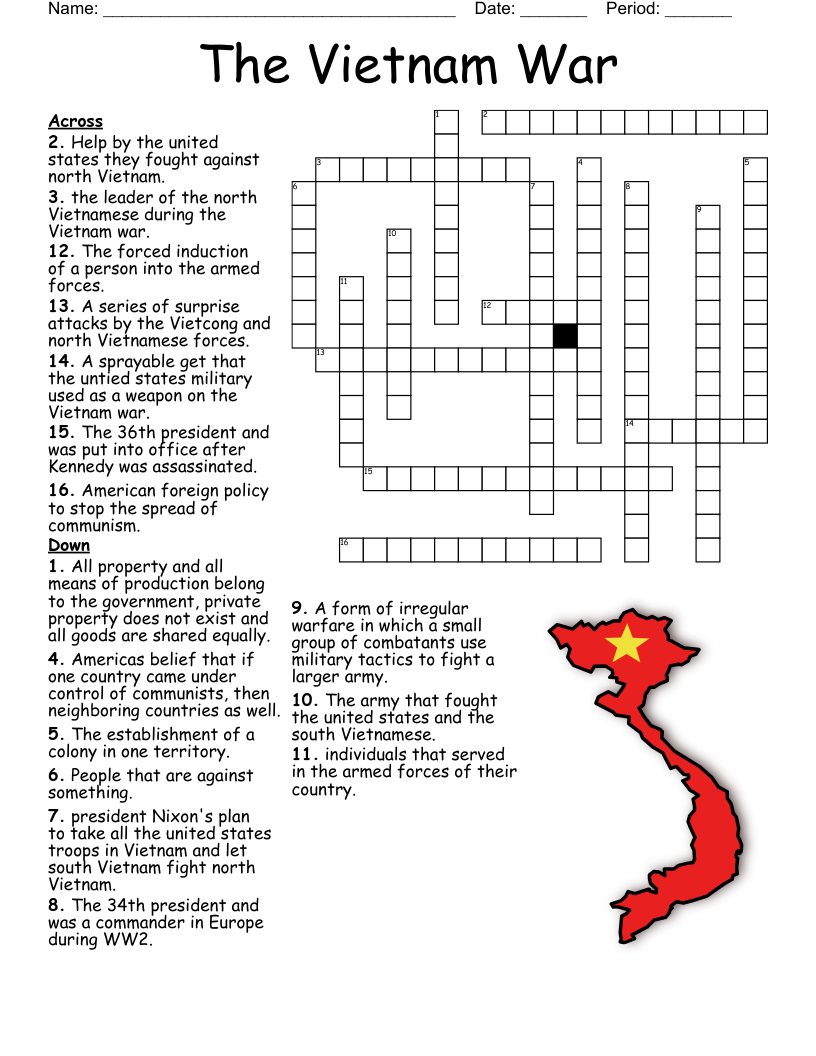 Vietnam War Vocabulary Crossword WordMint