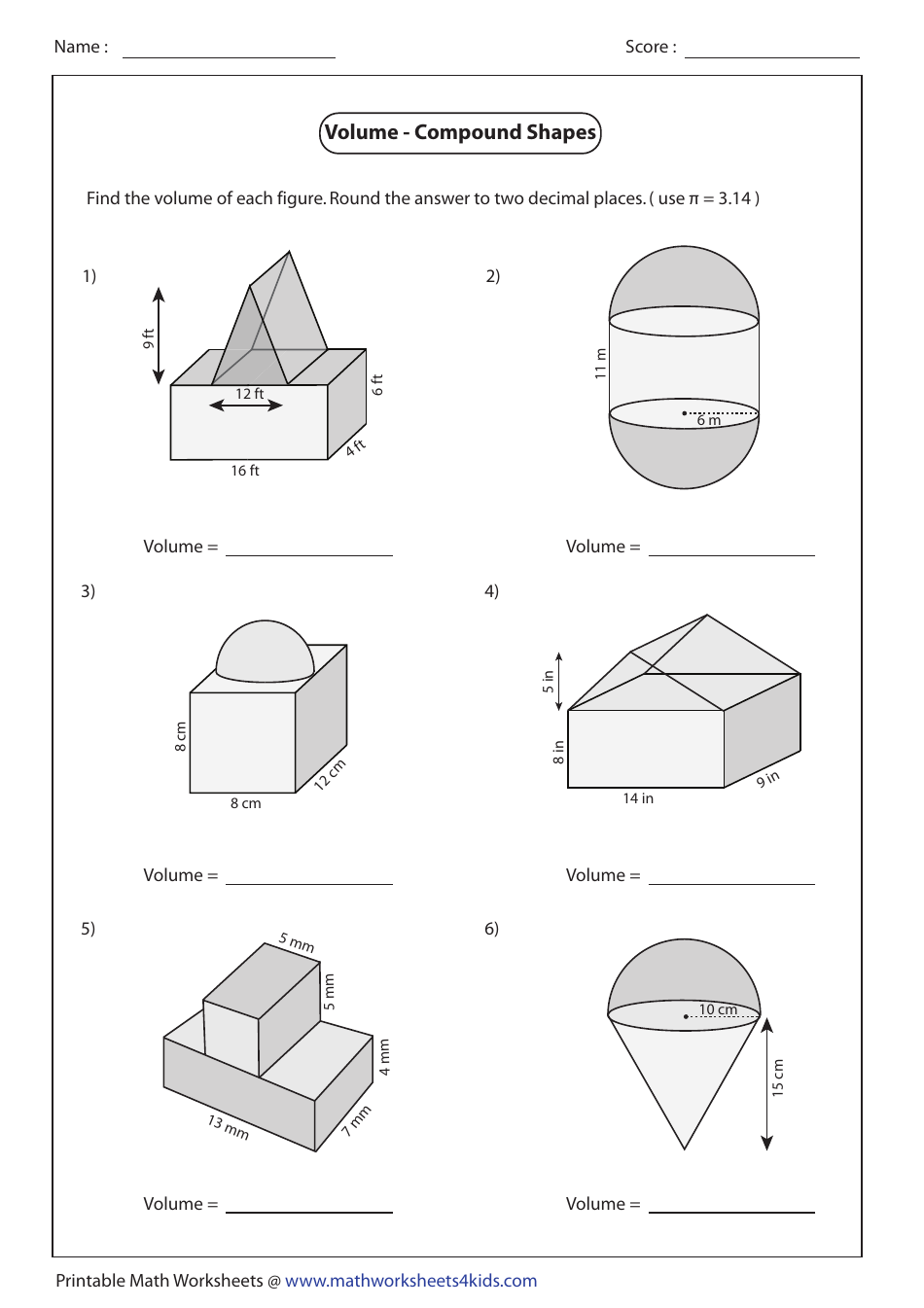 Volume Compound Shapes Worksheet With Answers Pyramid Download Printable PDF Templateroller