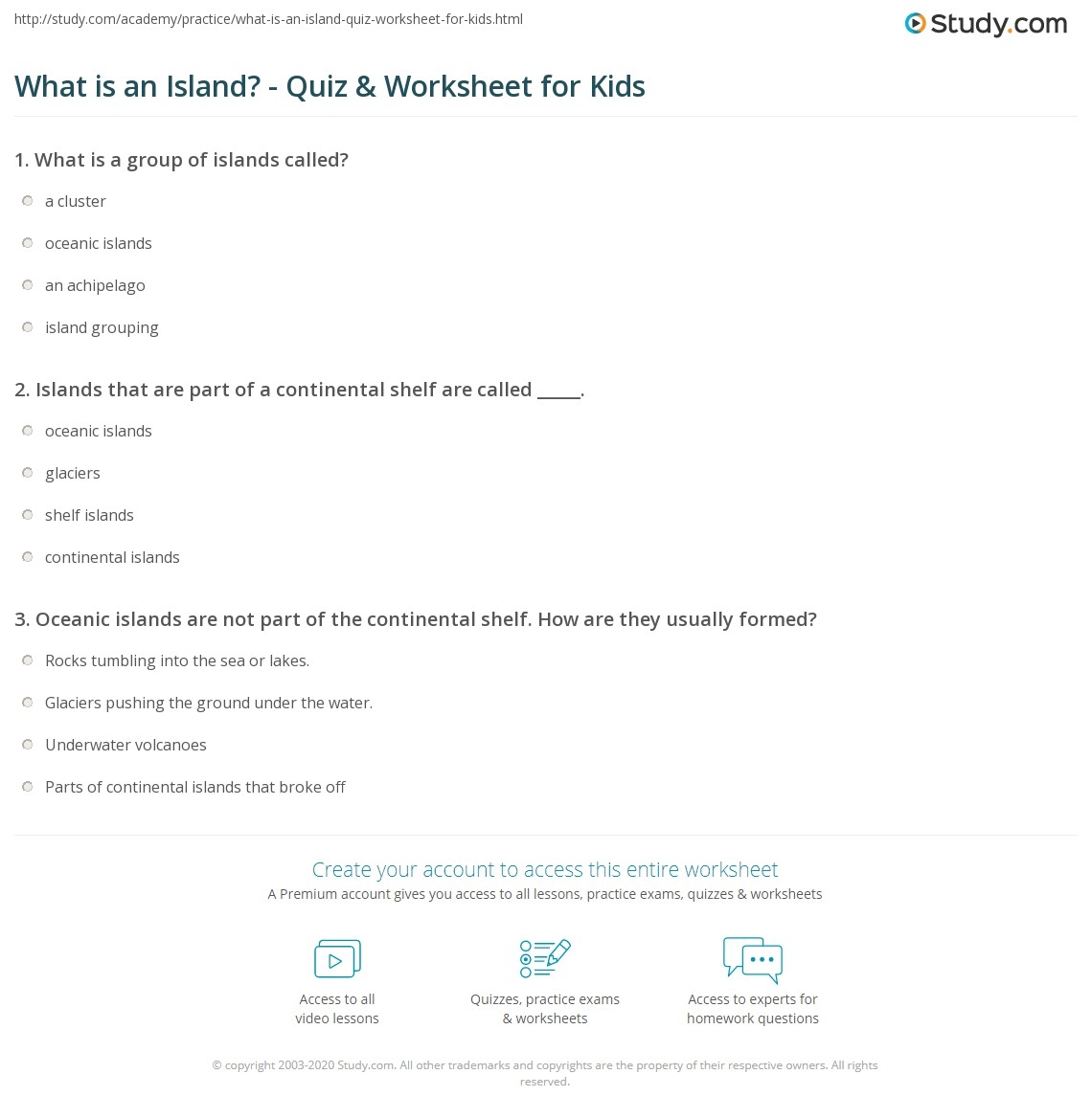 What Is An Island Quiz Worksheet For Kids Study