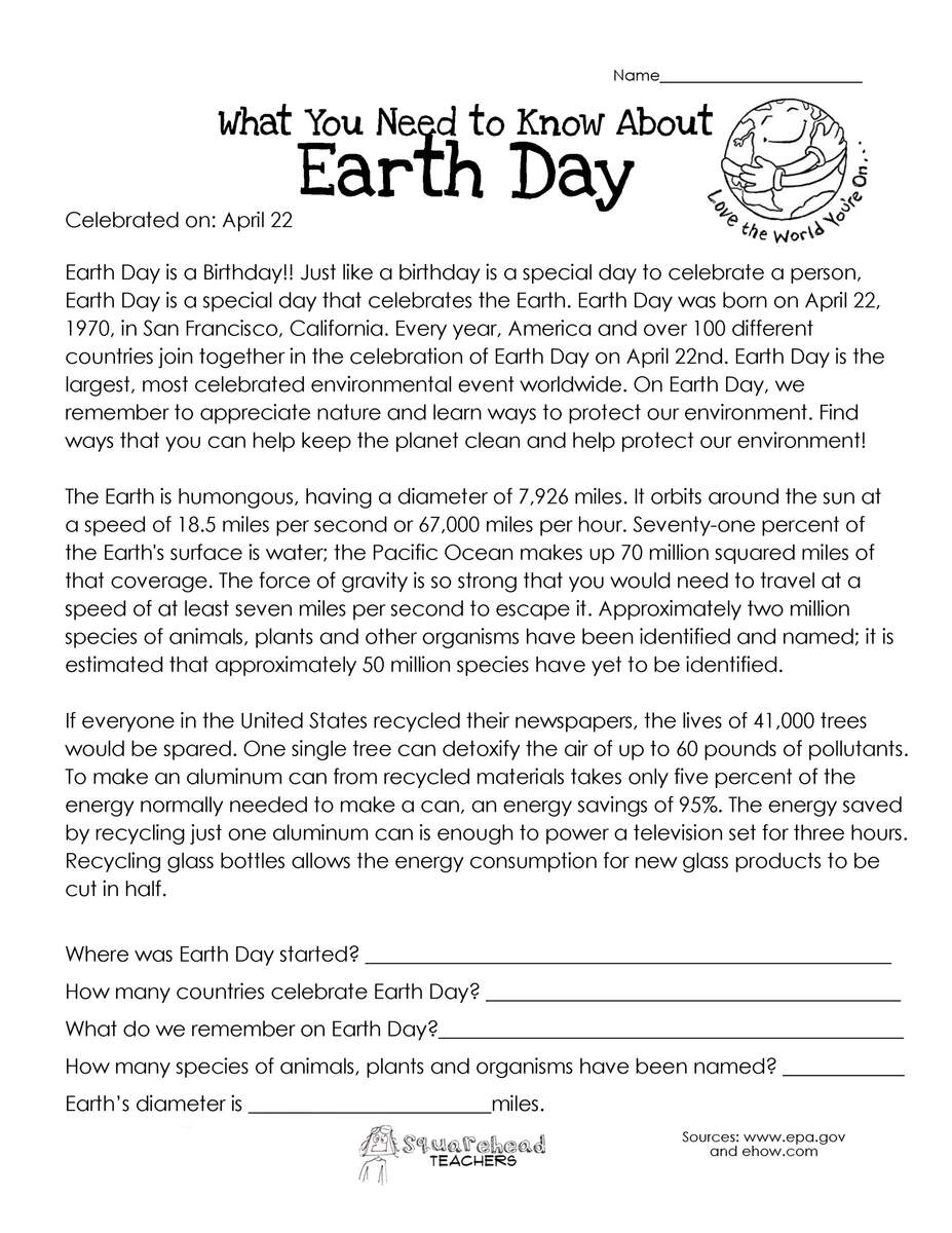 Earth Day Holidays Reading Comprehension Passages K 2 Made By Teachers