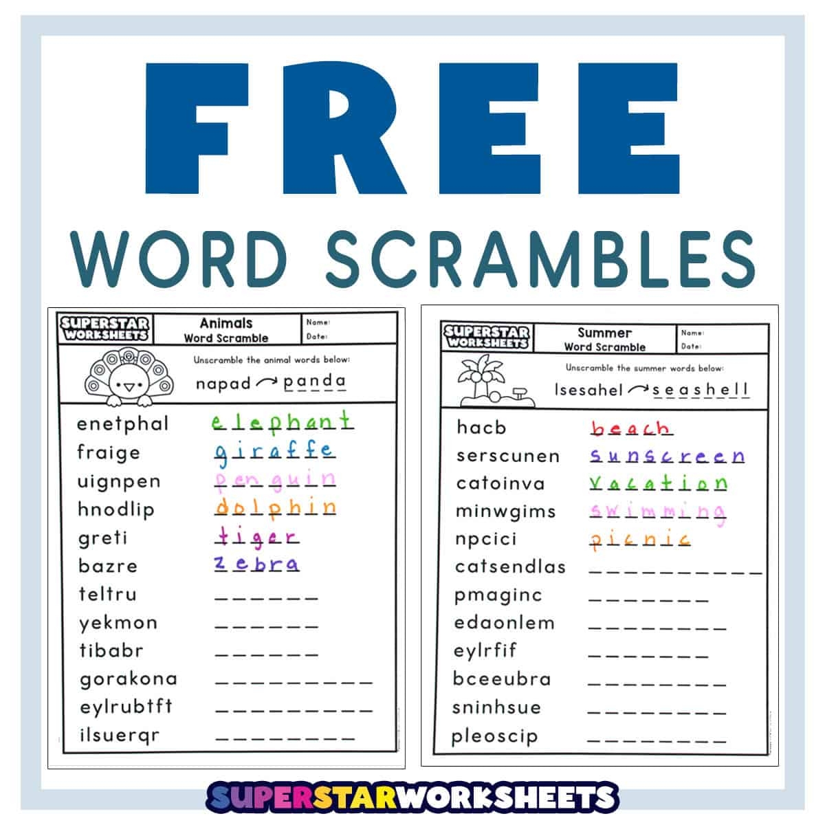 Word Scrambles Superstar Worksheets Word Scrambles Superstar Worksheets