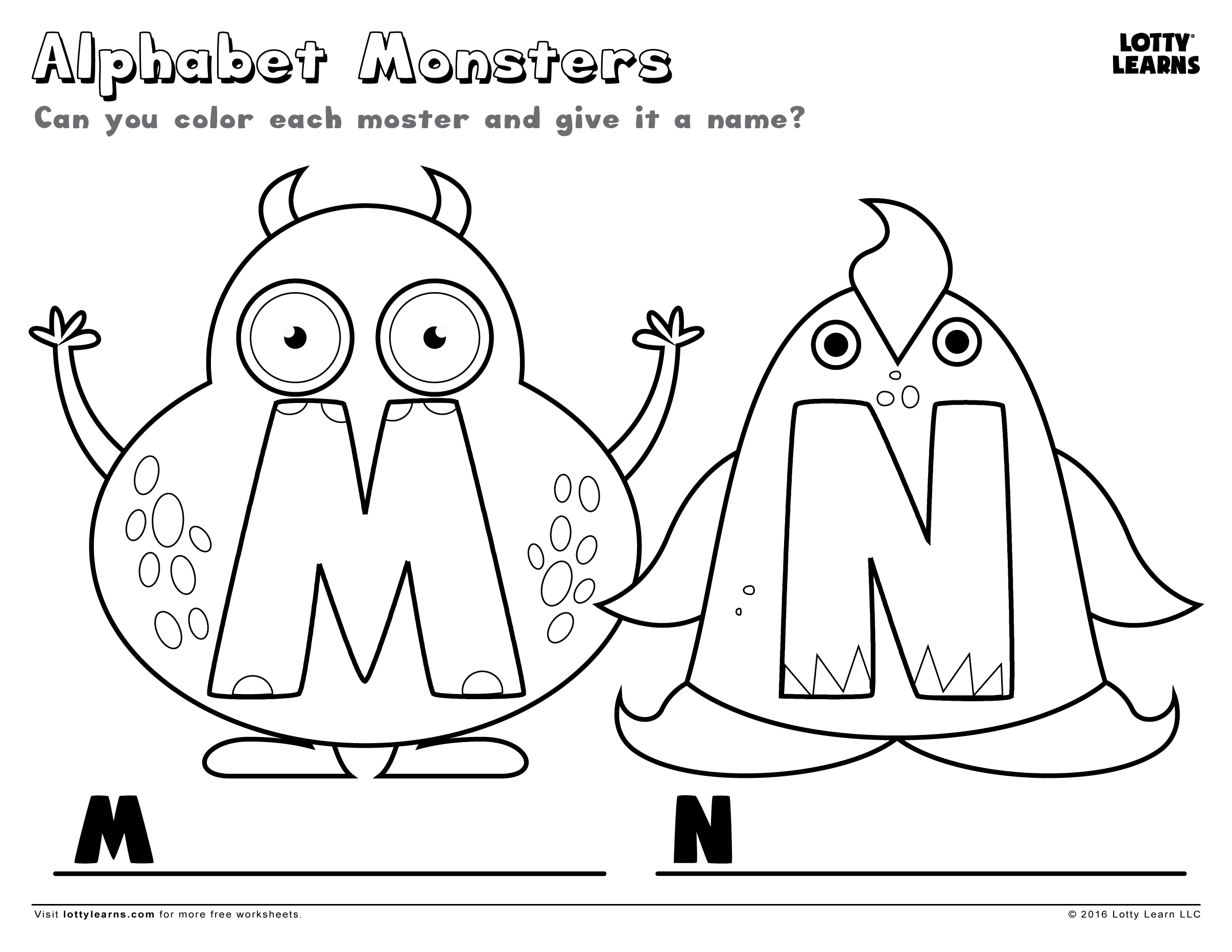 Worksheet Alphabet Monster Letter M And N Lotty Learns