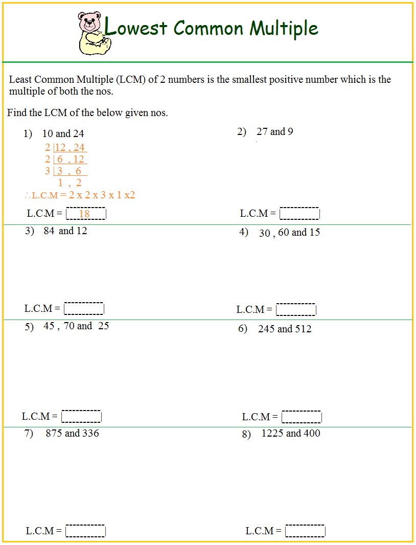 Worksheet On LCM Worksheet On LCM
