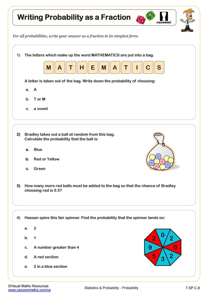 Free Printable Simple Probability Worksheet