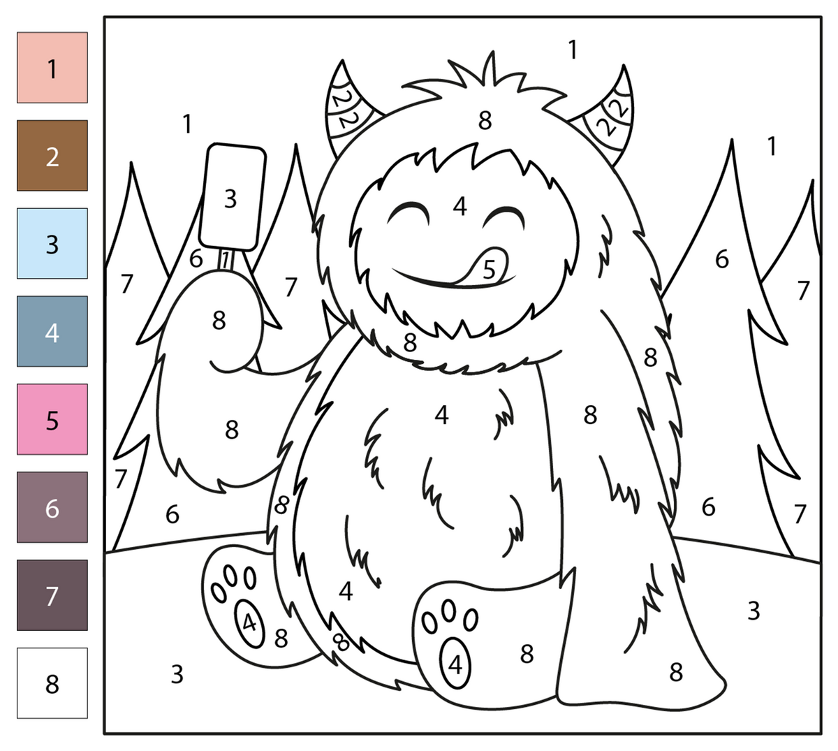 Yeti Color By Number Coloring Page Free Printable