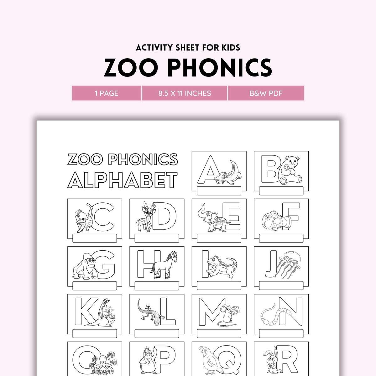 Zoo Phonics Coloring Pages Preschool Worksheets Printable Coloring Kids Wall Art Alphabet Art Homeschool Printable PDF File PDF File Etsy